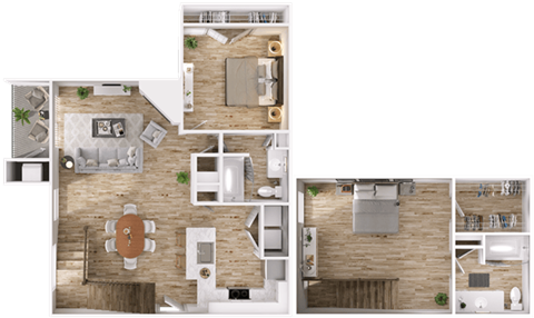 Floor plan for 2 beds, 2 baths, 1200 sqft